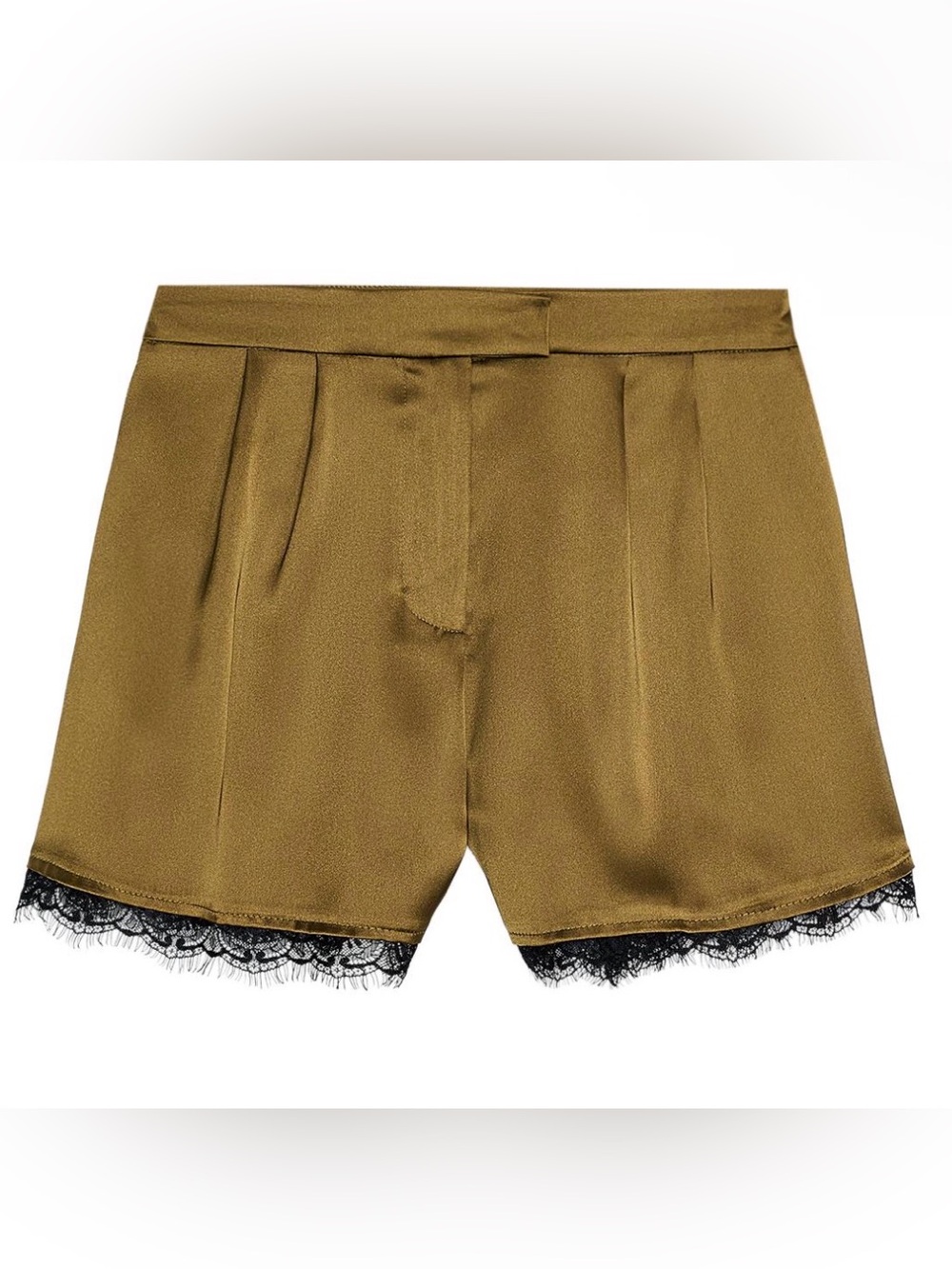 Zara Olive Satin Lace Trim Shorts